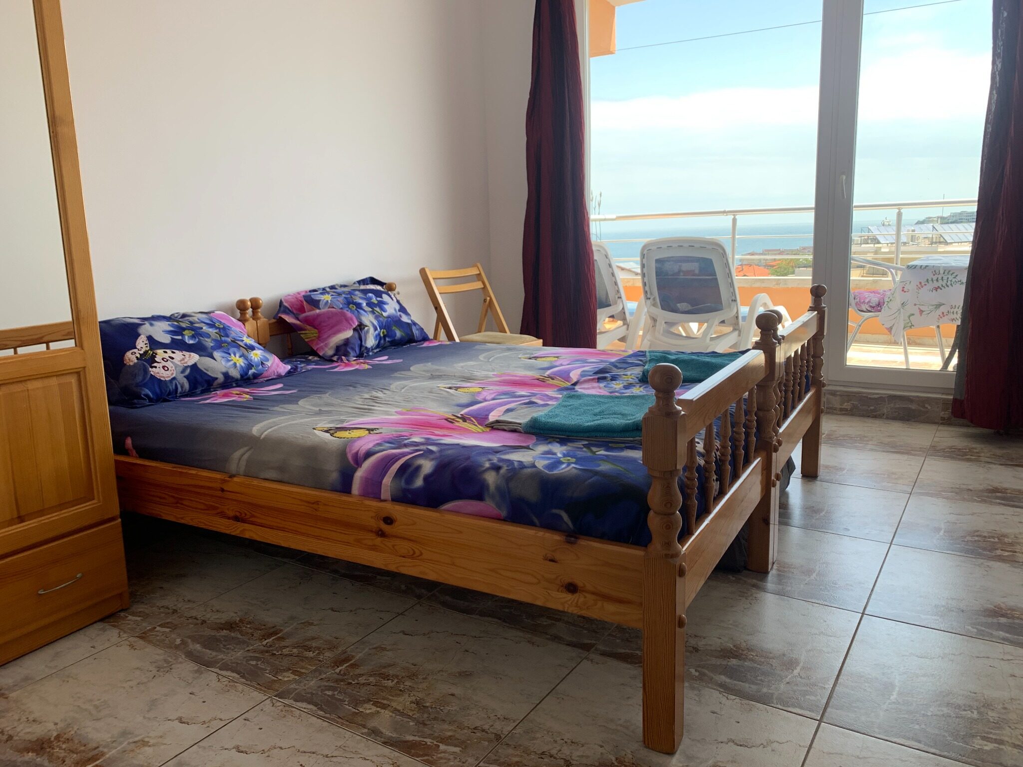 Sleeping area viewed towards the windows